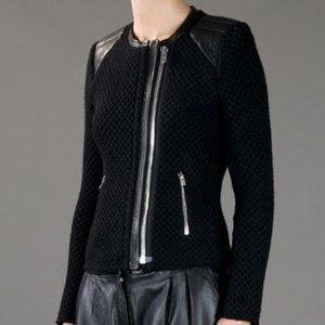 IRO Natasha Leather-trim Chunky-knit Wool Jacket